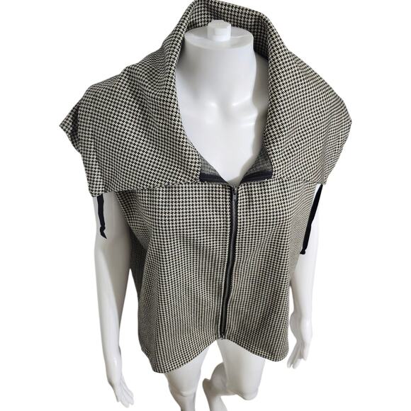 Bryn Walker Black White Houndstooth Ruched Sides Zip Up Vest - Sz. XXS Oversize - Picture 6 of 9